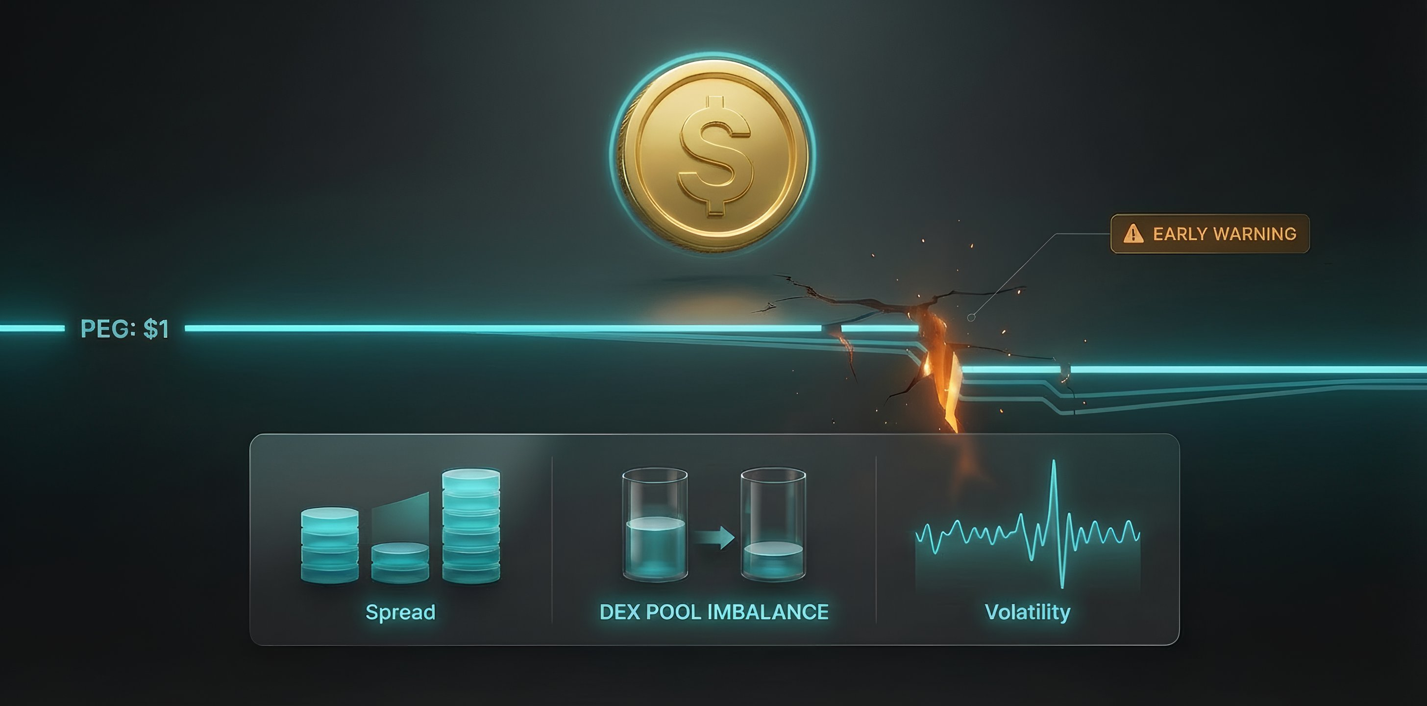 Cover image for a stablecoin depeg article: how the $1 peg breaks, which signals warn early, and how to reduce risks.