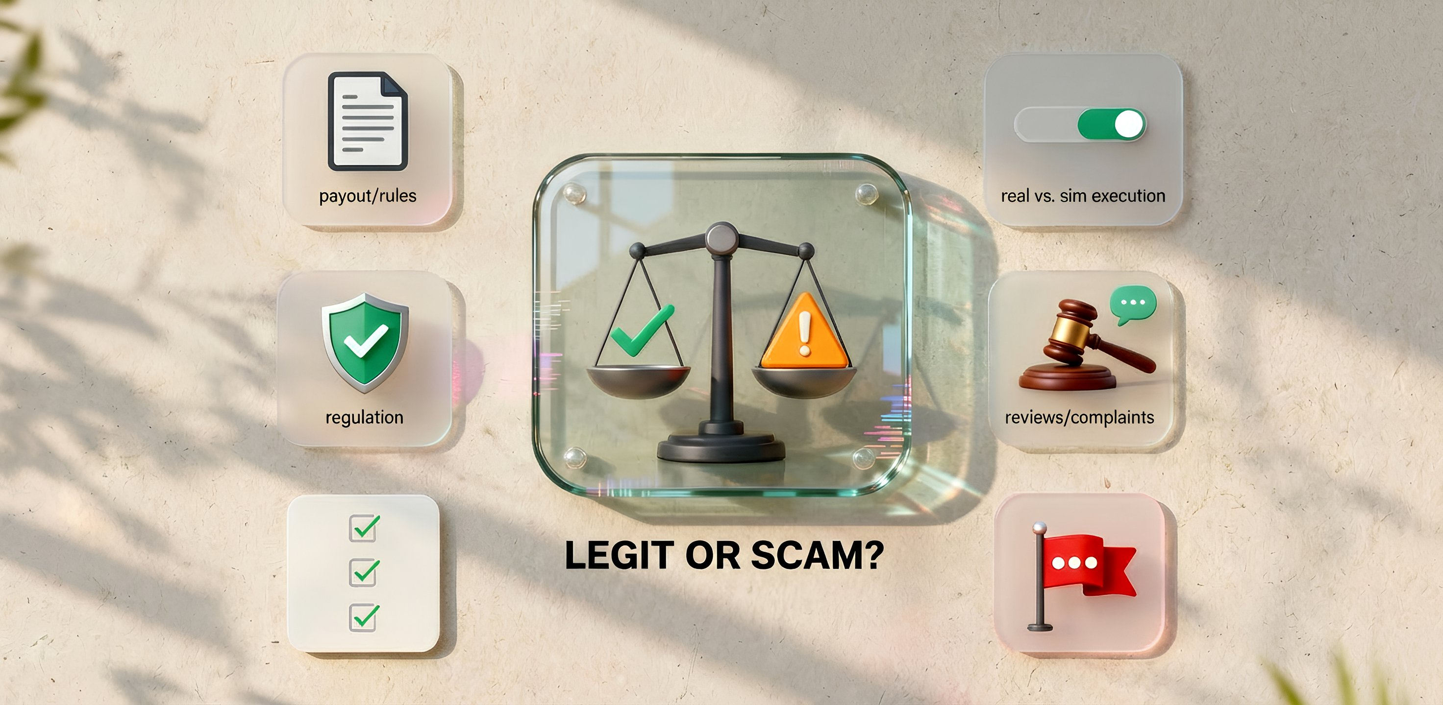 Prop firms: how to distinguish a legitimate model from a scam by payout rules, live vs simulation trading, oversight, and reviews.