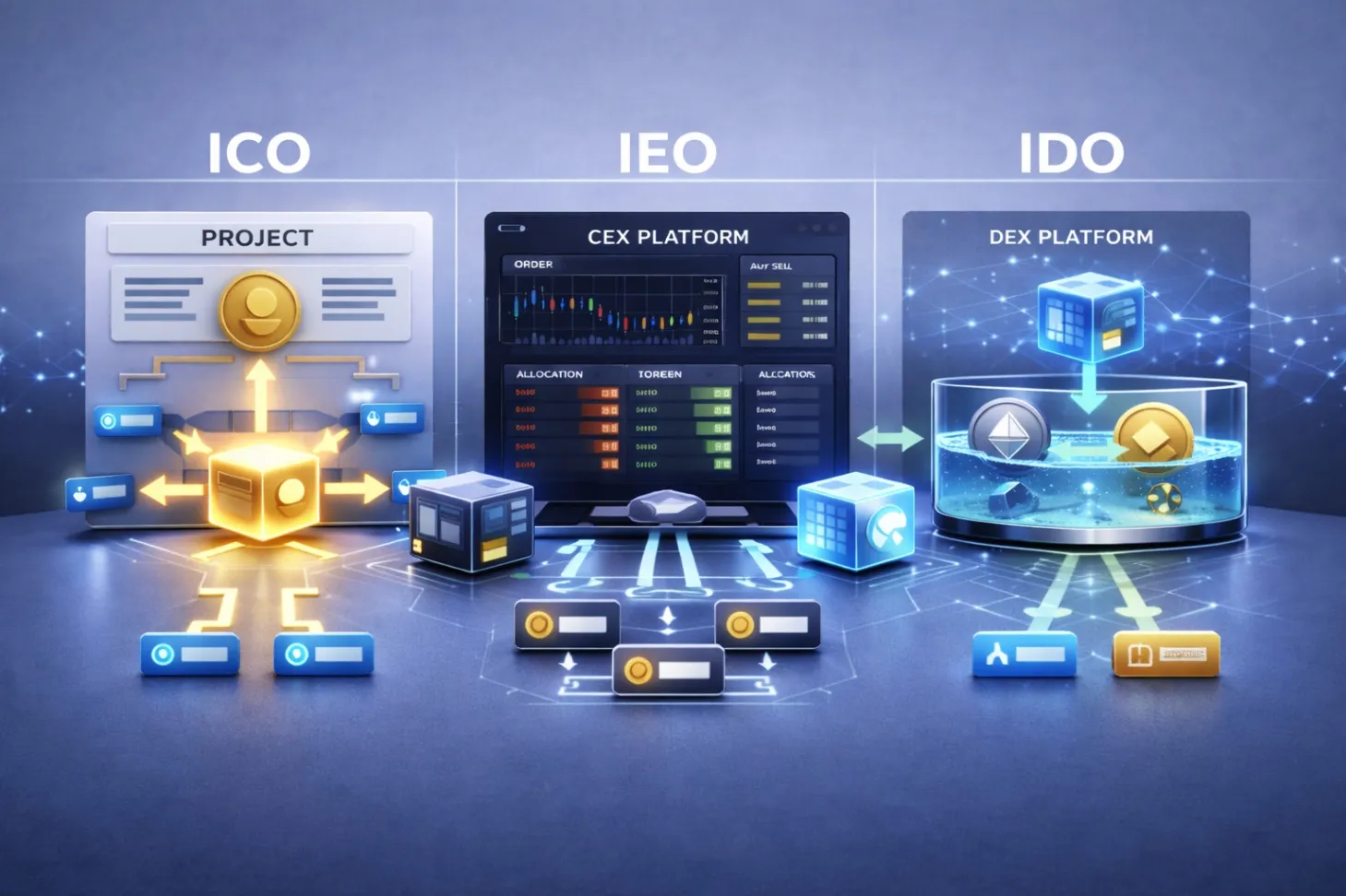 Vergleich von ICO IEO IDO