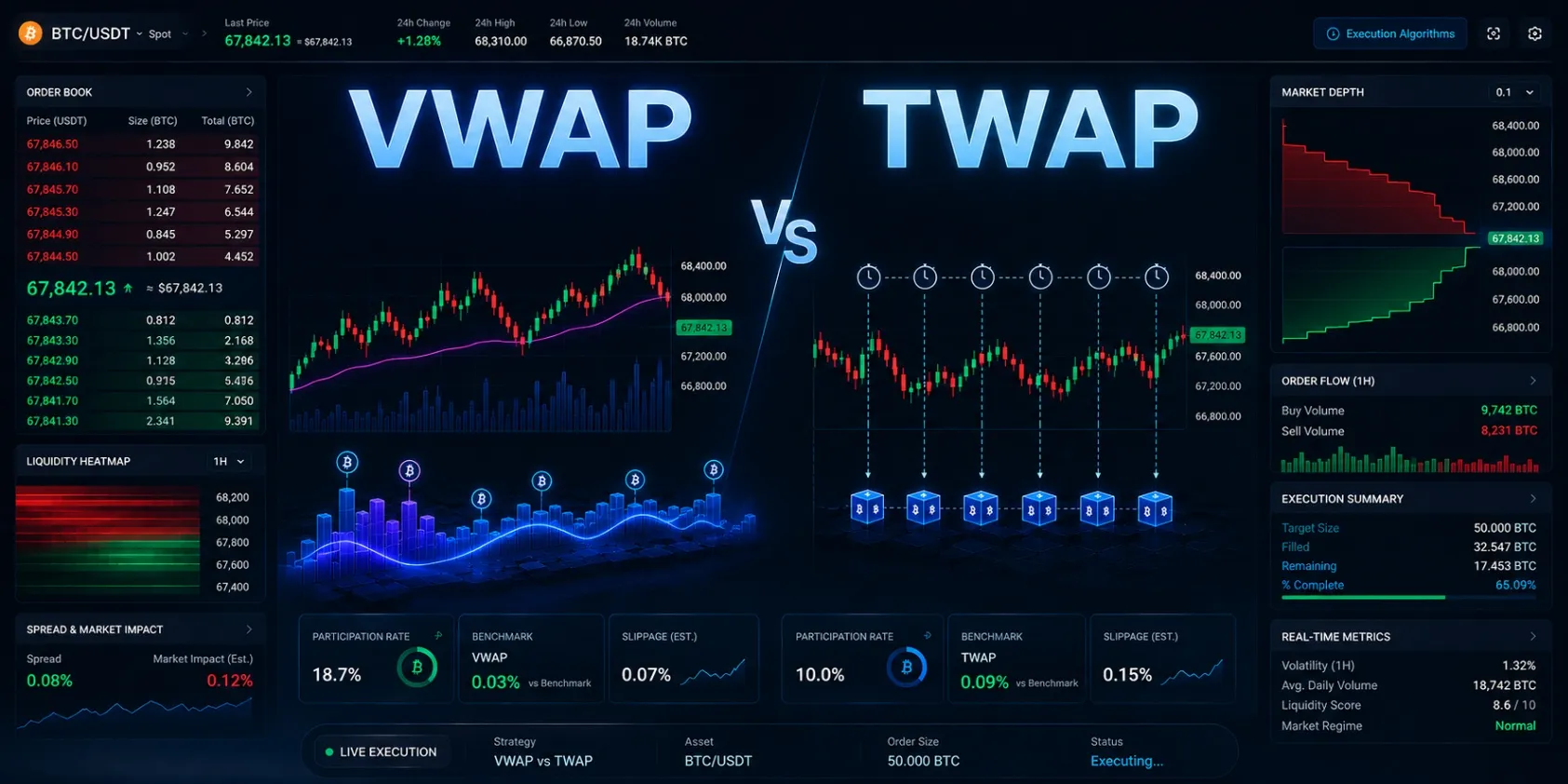 Сравнение VWAP и TWAP при исполнении объёма